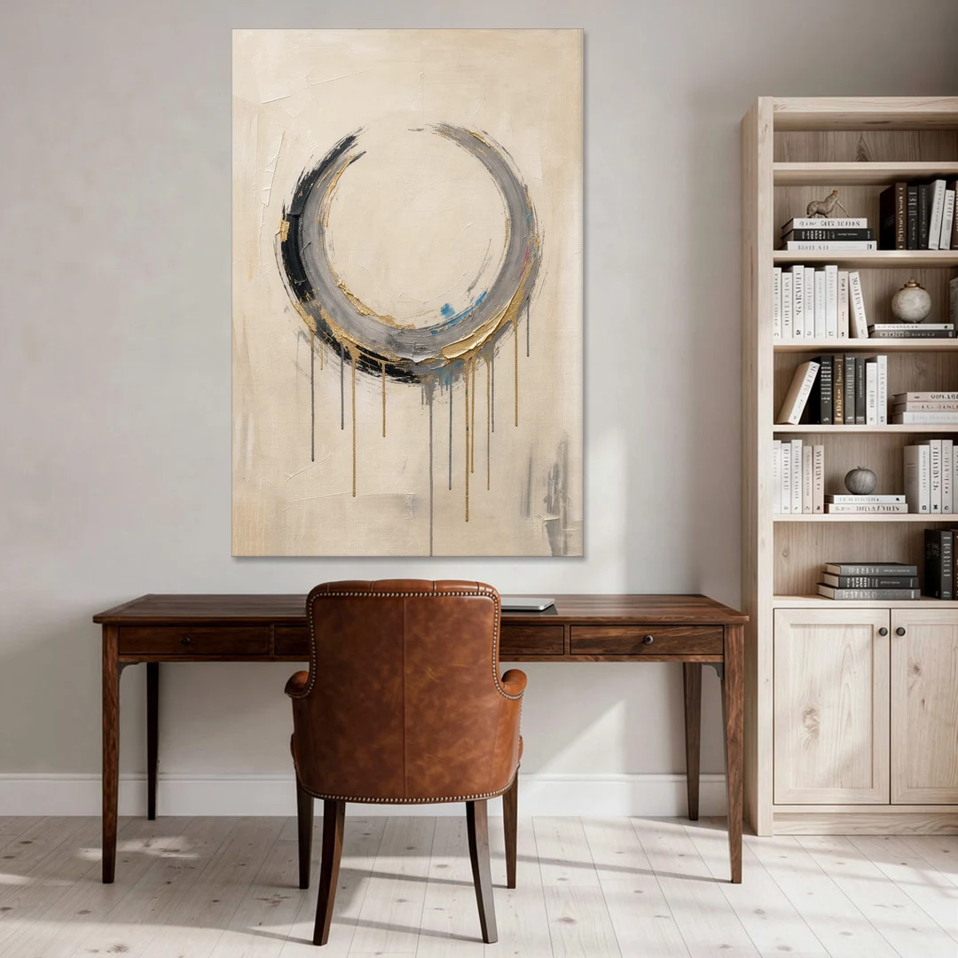 Minimalist Textured Gilded Enso Circle - Canvas Wall Art - Office - 40x60