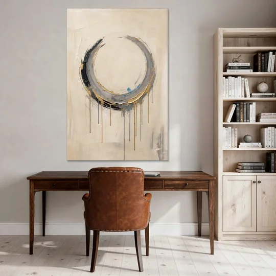 Minimalist Textured Gilded Enso Circle - Canvas Wall Art - Office - 40x60