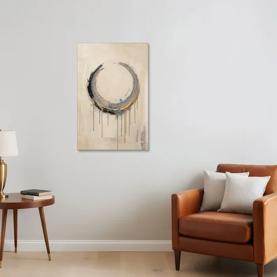 Minimalist Textured Gilded Enso Circle - Canvas Wall Art - Sofa - 24x36