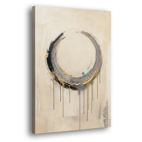 Minimalist Textured Gilded Enso Circle - Canvas Wall Art - Side