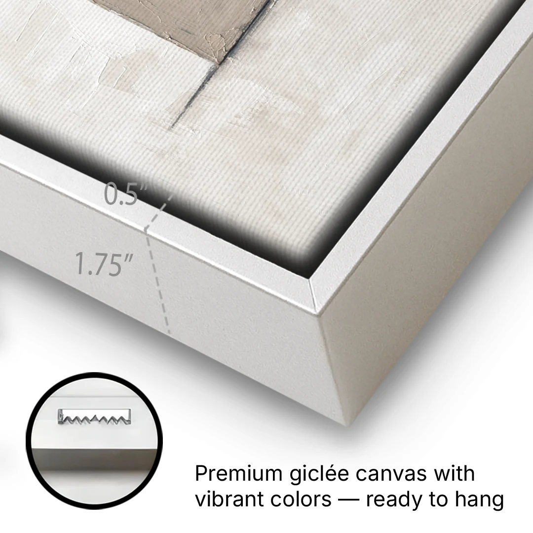 Minimalist Wall Decor with Driftwood Square and Slate Circle - White Framed Canvas Wall Art - Gallery Wrap Corner