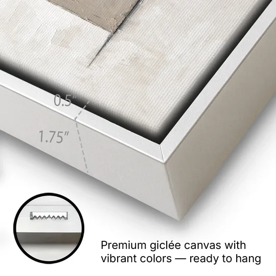 Minimalist Wall Decor with Driftwood Square and Slate Circle - White Framed Canvas Wall Art - Gallery Wrap Corner