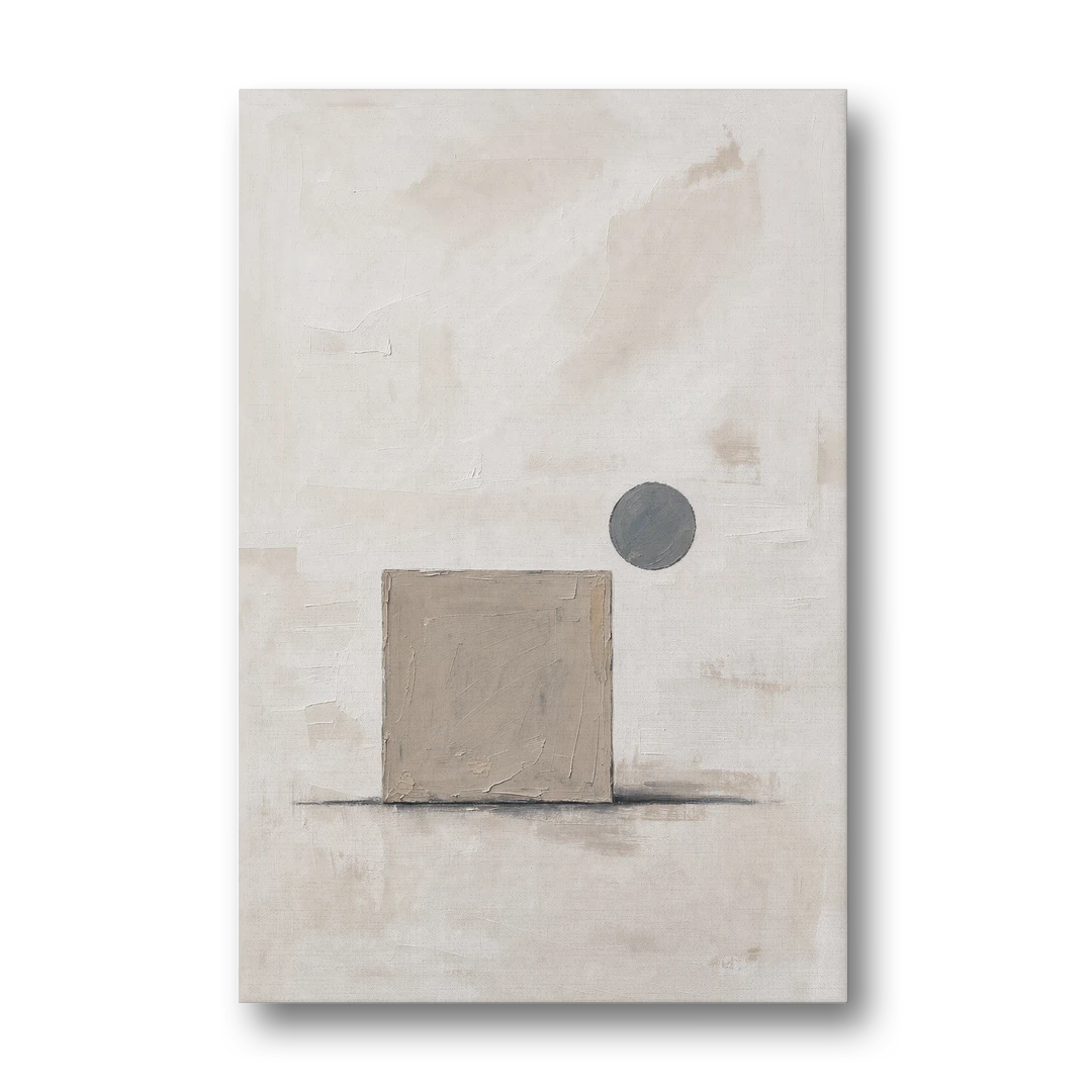 Minimalist Wall Decor with Driftwood Square and Slate Circle - Canvas Wall Art - Front