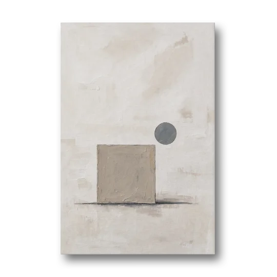 Minimalist Wall Decor with Driftwood Square and Slate Circle - Canvas Wall Art - Front