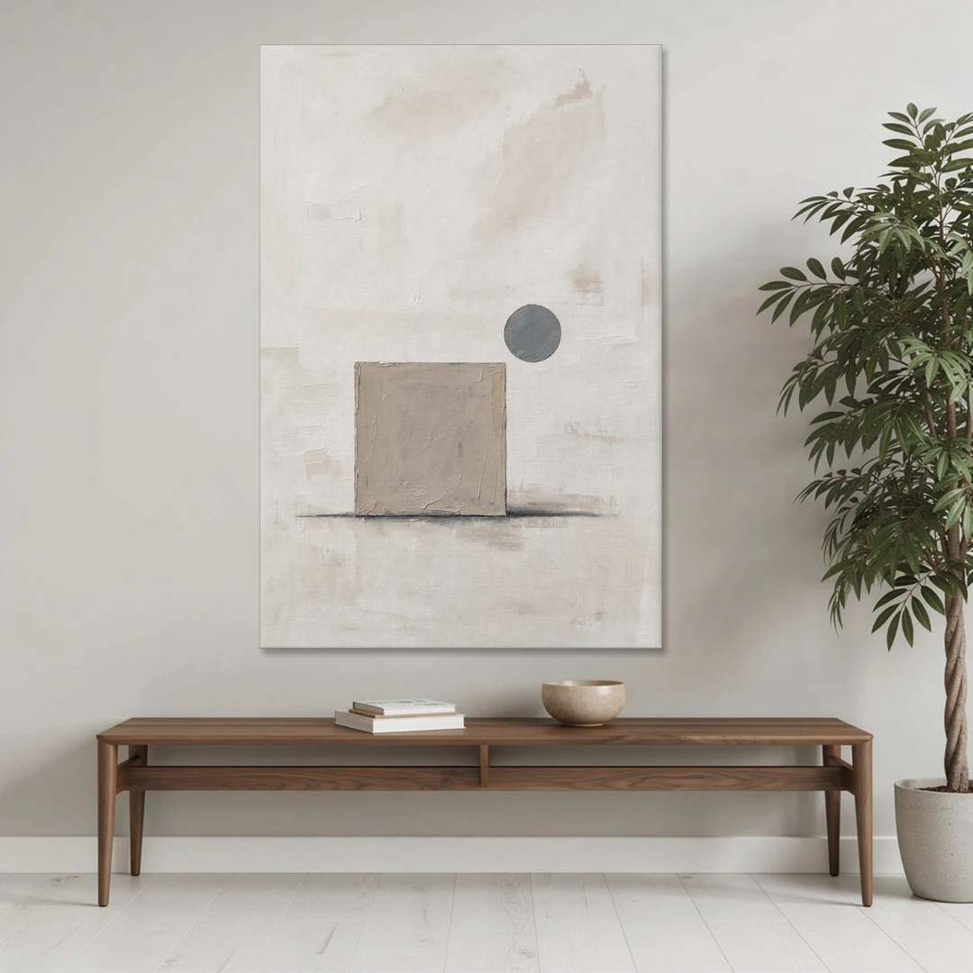 Minimalist Wall Decor with Driftwood Square and Slate Circle - Canvas Wall Art - Coffee Table - 40x60