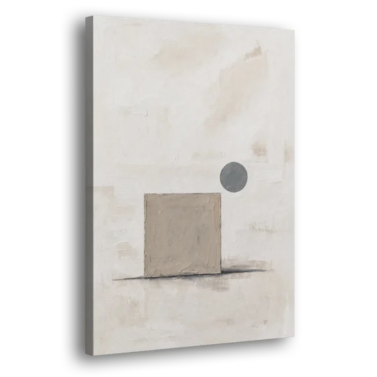 Minimalist Wall Decor with Driftwood Square and Slate Circle - Canvas Wall Art - Side