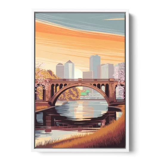 Minneapolis Iconic Stone Arch Bridge - White Framed Canvas Wall Art - Front