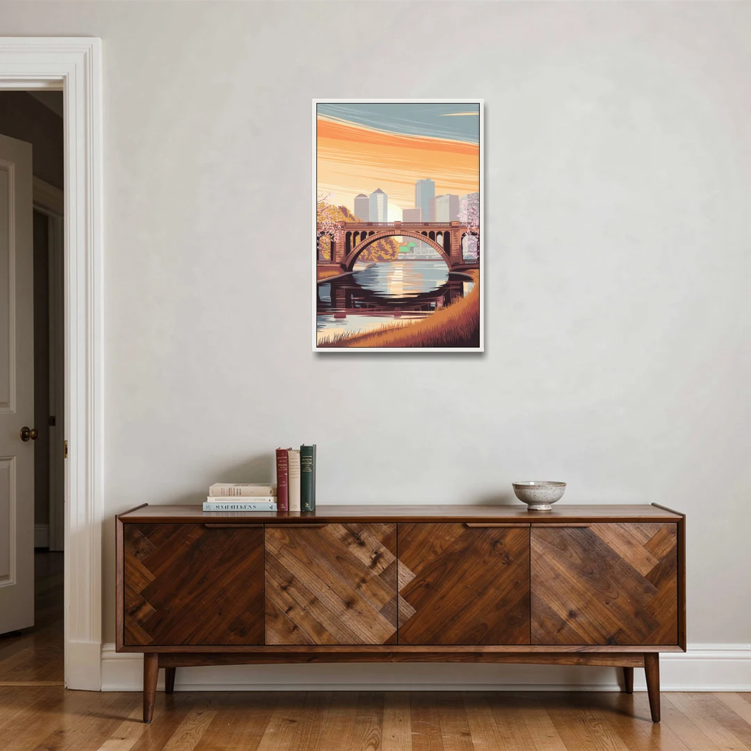 Minneapolis Iconic Stone Arch Bridge - White Framed Canvas Wall Art - Coffee Table - 24x36