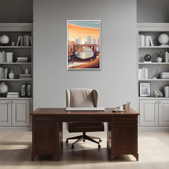 Minneapolis Iconic Stone Arch Bridge - White Framed Canvas Wall Art - Office - 24x36