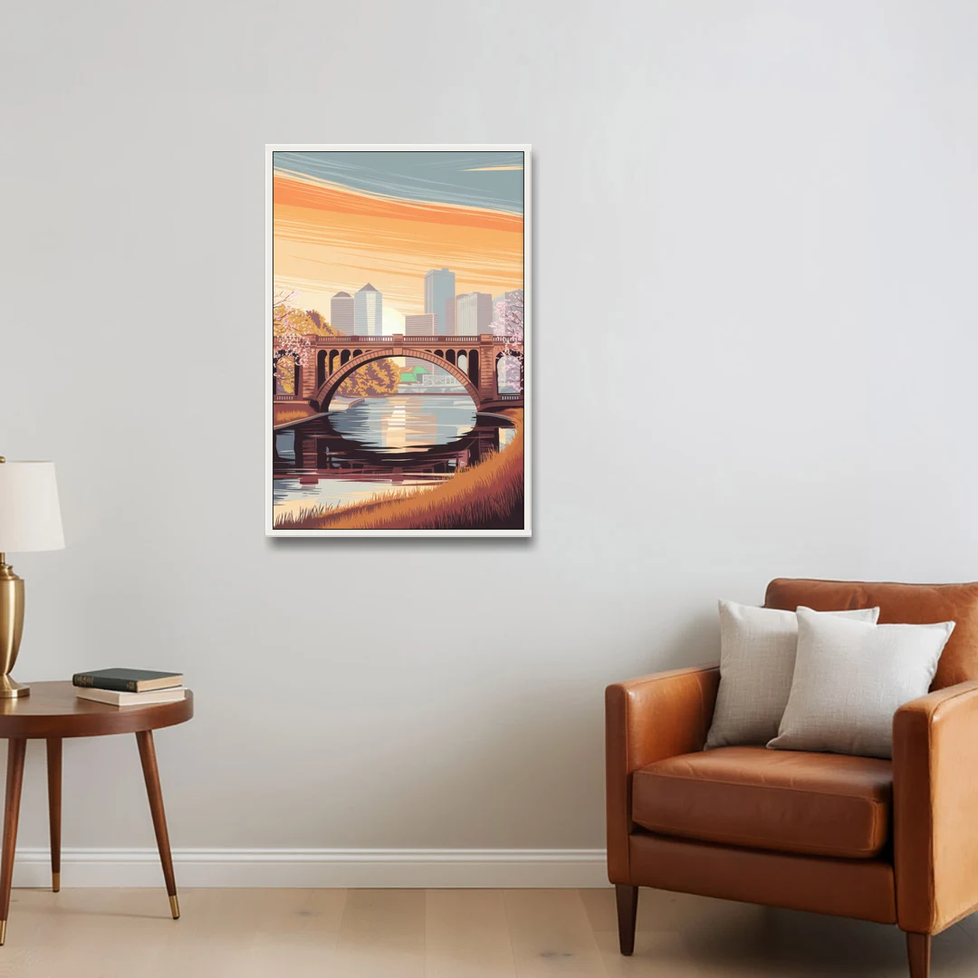 Minneapolis Iconic Stone Arch Bridge - White Framed Canvas Wall Art - Sofa - 24x36