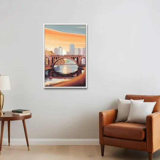 Minneapolis Iconic Stone Arch Bridge - White Framed Canvas Wall Art - Sofa - 24x36
