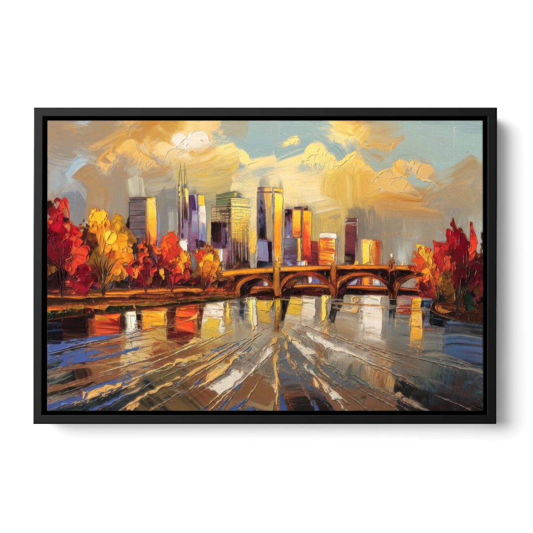 Minneapolis Mississippi River View - Black Framed Canvas Wall Art - Front