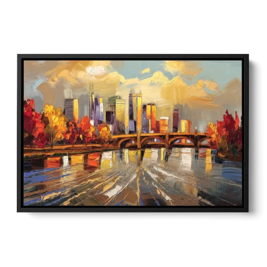 Minneapolis Mississippi River View - Black Framed Canvas Wall Art - Front