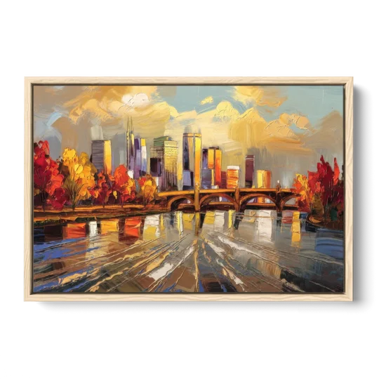 Minneapolis Mississippi River View - Oak Framed Canvas Wall Art - Front