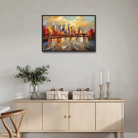 Minneapolis Mississippi River View - Black Framed Canvas Wall Art - Coffee Table - 36x24