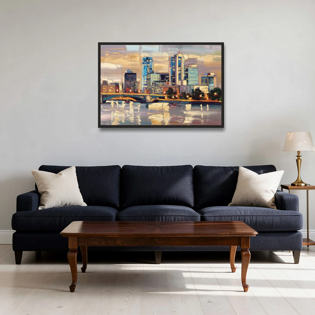 Minneapolis Modern Architectural Beauty - Black Framed Canvas Wall Art - Sofa - 36x24