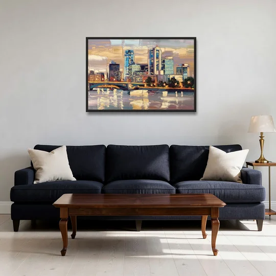 Minneapolis Modern Architectural Beauty - Black Framed Canvas Wall Art - Sofa - 36x24