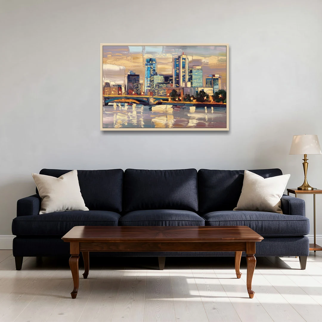 Minneapolis Modern Architectural Beauty - Oak Framed Canvas Wall Art - Sofa - 36x24