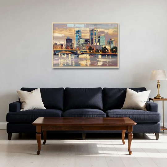 Minneapolis Modern Architectural Beauty - Oak Framed Canvas Wall Art - Sofa - 36x24