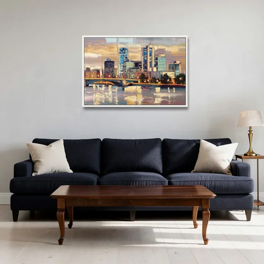 Minneapolis Modern Architectural Beauty - White Framed Canvas Wall Art - Sofa - 36x24