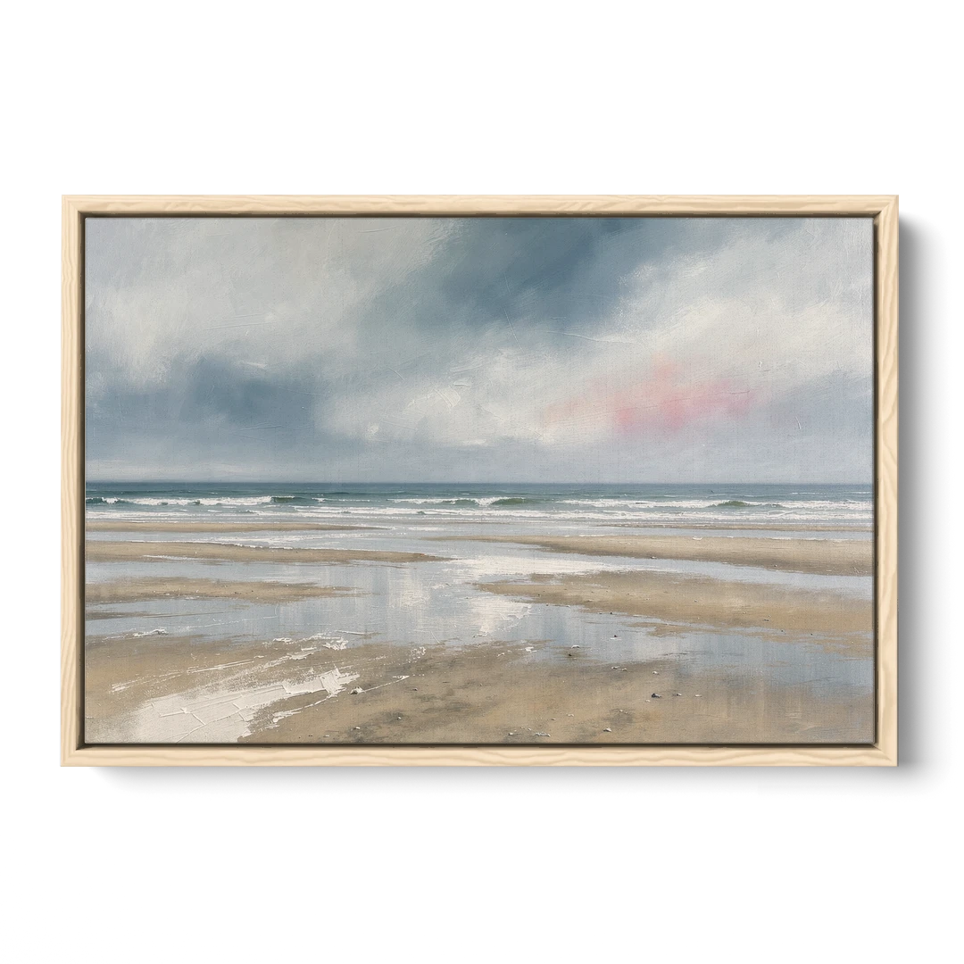 Mirrored Tide Pools at Low Tide Above the Headboard - Oak Framed Canvas Wall Art - Front