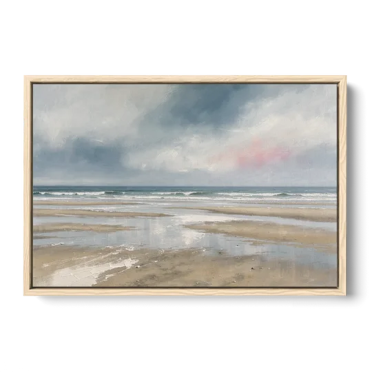Mirrored Tide Pools at Low Tide Above the Headboard - Oak Framed Canvas Wall Art - Front