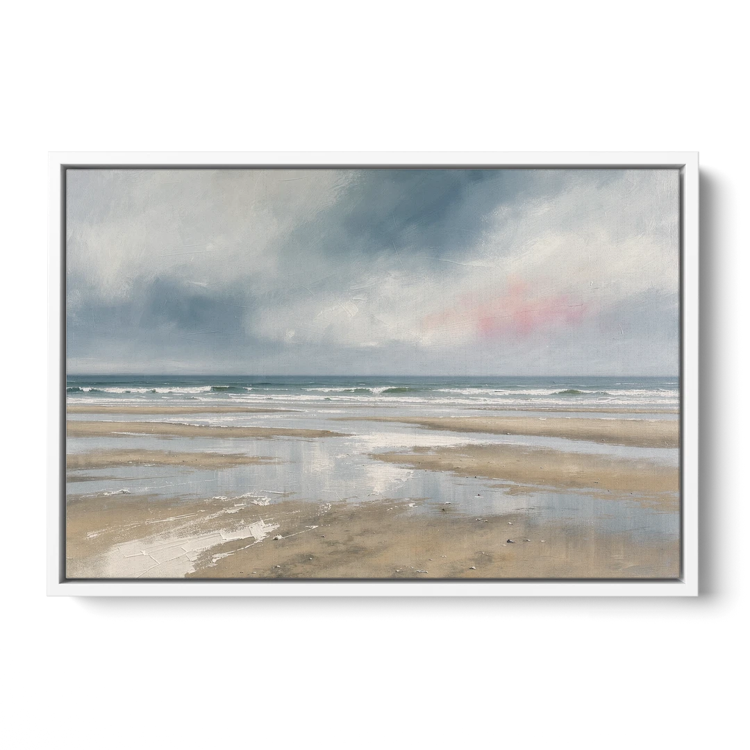 Mirrored Tide Pools at Low Tide Above the Headboard - White Framed Canvas Wall Art - Front