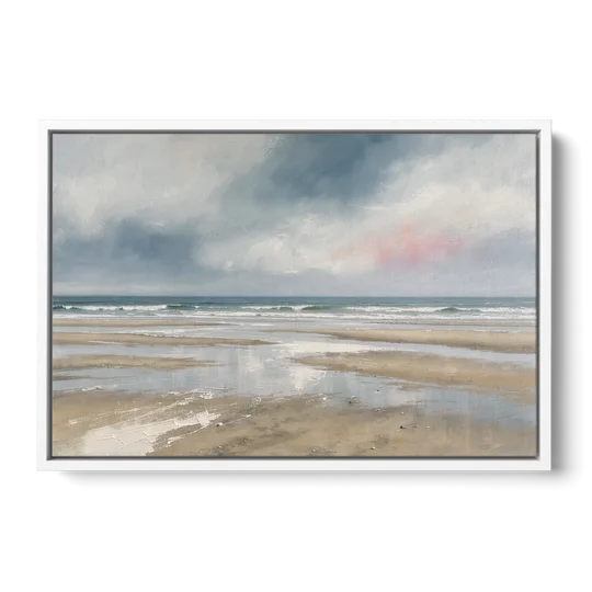 Mirrored Tide Pools at Low Tide Above the Headboard - White Framed Canvas Wall Art - Front