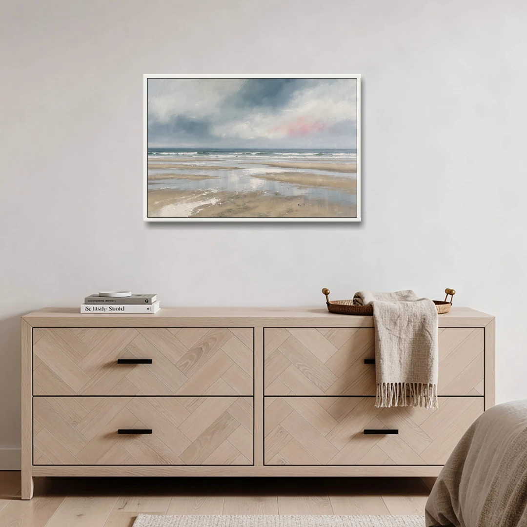 Mirrored Tide Pools at Low Tide Above the Headboard - White Framed Canvas Wall Art - Coffee Table - 36x24