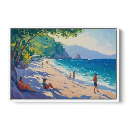 Mismaloya Beach View - White Framed Canvas Wall Art - Front