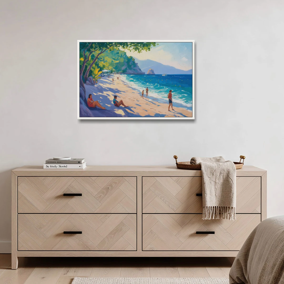 Mismaloya Beach View - White Framed Canvas Wall Art - Coffee Table - 36x24