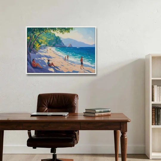 Mismaloya Beach View - White Framed Canvas Wall Art - Office - 36x24