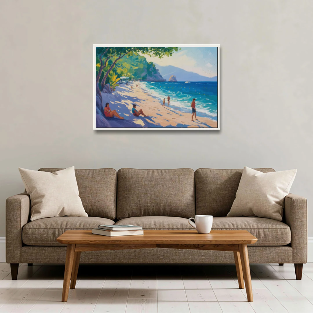 Mismaloya Beach View - White Framed Canvas Wall Art - Sofa - 36x24