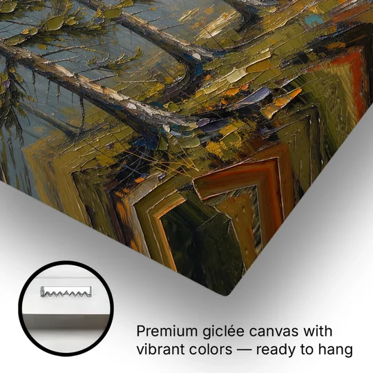 Misty Forest Painting of Pines on a Mossy Slope - Canvas Wall Art - Gallery Wrap Corner