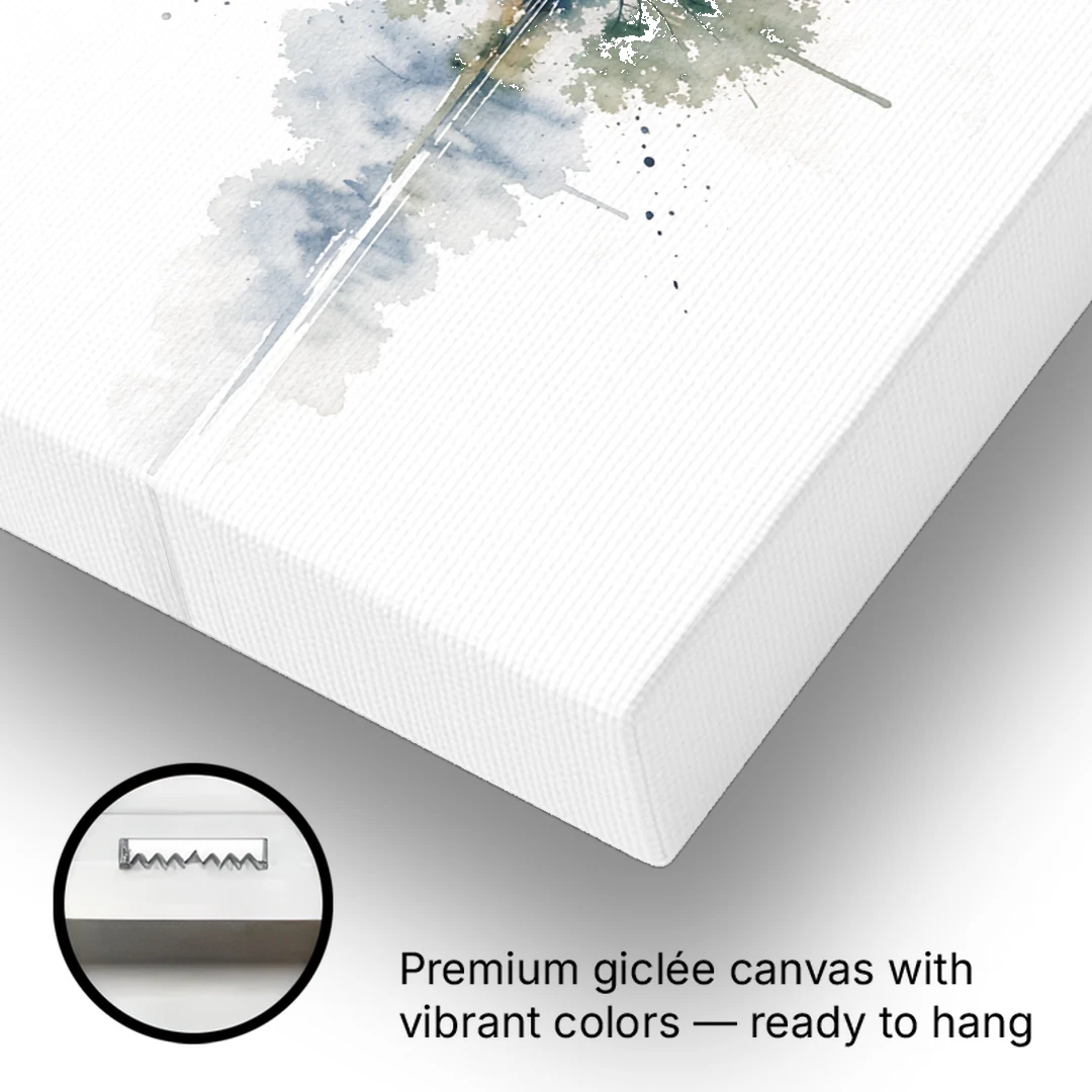 Misty Lake Painting with Mirrored Trees - Canvas Wall Art - Gallery Wrap Corner