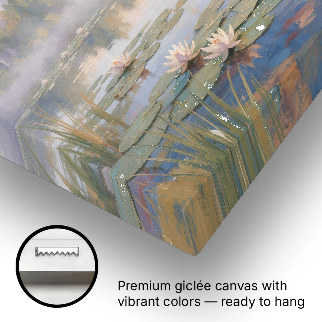 Misty Lily Pond at Sunrise for the Bedroom - Canvas Wall Art - Gallery Wrap Corner