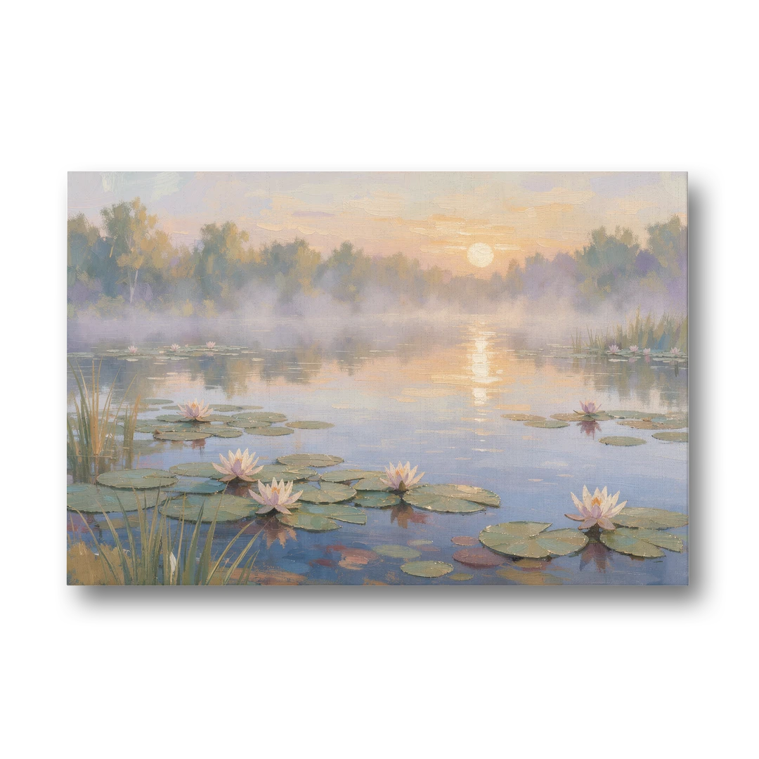 Misty Lily Pond at Sunrise for the Bedroom - Canvas Wall Art - Front