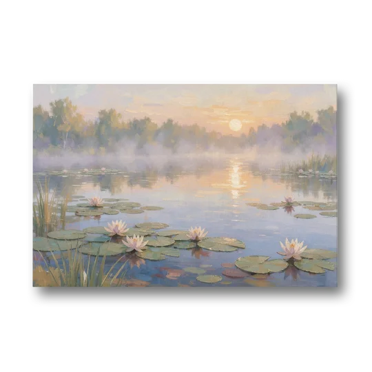 Misty Lily Pond at Sunrise for the Bedroom - Canvas Wall Art - Front