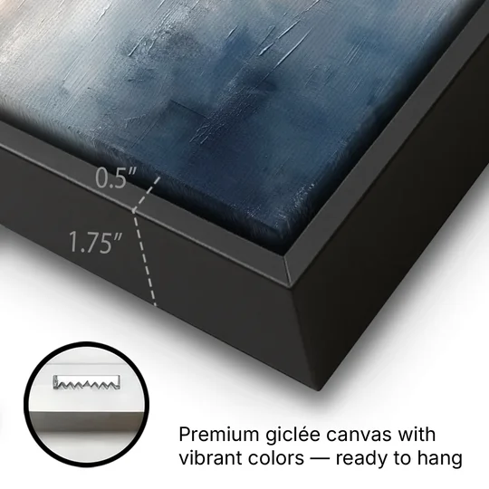 Misty Mountain Painting of Fading Summits - Black Framed Canvas Wall Art - Gallery Wrap Corner