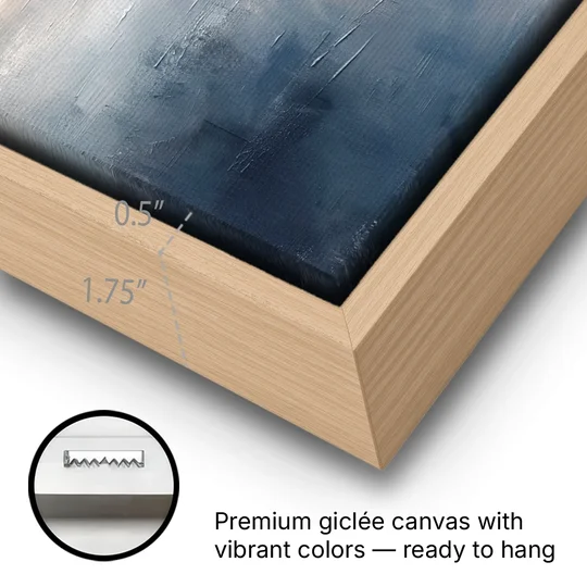 Misty Mountain Painting of Fading Summits - Oak Framed Canvas Wall Art - Gallery Wrap Corner