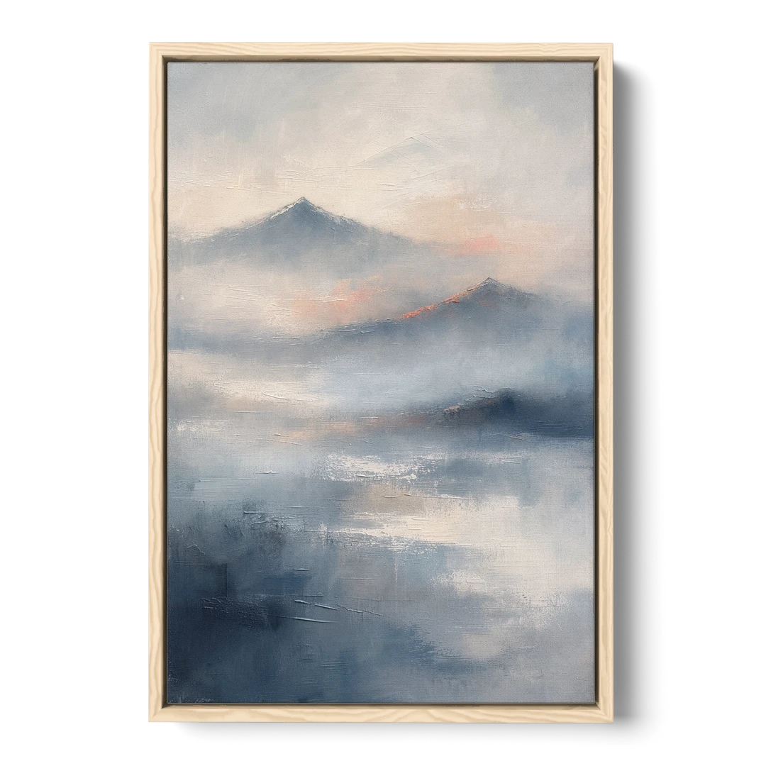 Misty Mountain Painting of Fading Summits - Oak Framed Canvas Wall Art - Front