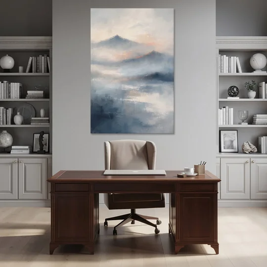 Misty Mountain Painting of Fading Summits - Canvas Wall Art - Office - 40x60