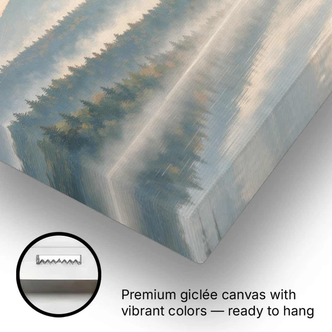 Misty Mountain Ridges at Dawn for the Bedroom - Canvas Wall Art - Gallery Wrap Corner