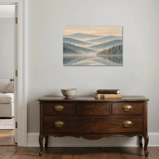 Misty Mountain Ridges at Dawn for the Bedroom - Canvas Wall Art - Coffee Table - 36x24