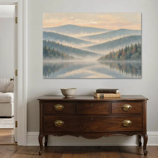 Misty Mountain Ridges at Dawn for the Bedroom - Canvas Wall Art - Coffee Table - 60x40