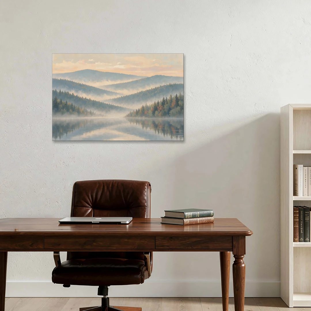 Misty Mountain Ridges at Dawn for the Bedroom - Canvas Wall Art - Office - 36x24