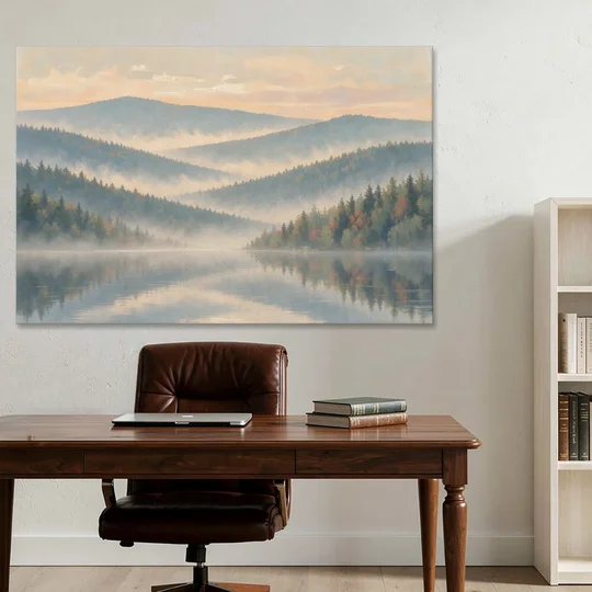 Misty Mountain Ridges at Dawn for the Bedroom - Canvas Wall Art - Office - 60x40
