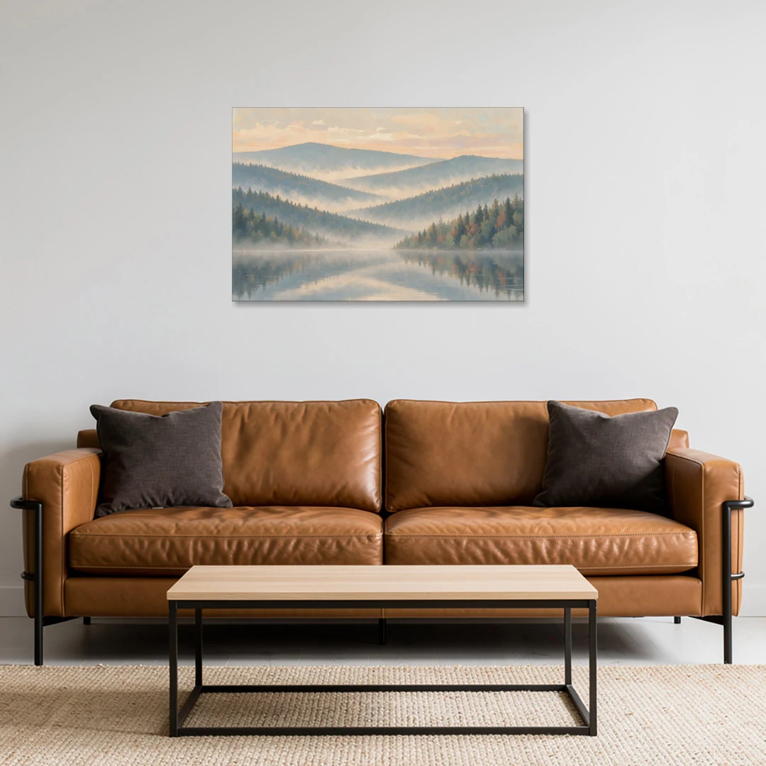 Misty Mountain Ridges at Dawn for the Bedroom - Canvas Wall Art - Sofa - 36x24