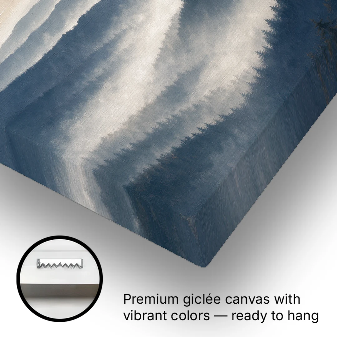 Misty Pine Ridges Over a Fog Valley - Canvas Wall Art - Gallery Wrap Corner