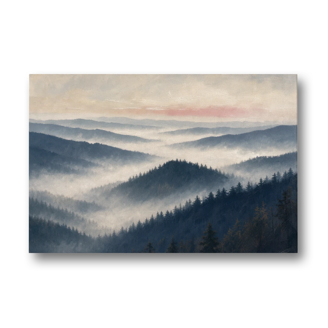 Misty Pine Ridges Over a Fog Valley - Canvas Wall Art - Front